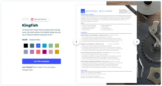 ResumeHelp's Resume Builder Color Selection