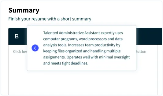 ResumeHelp's Resume Builder Pre selected Summary Options