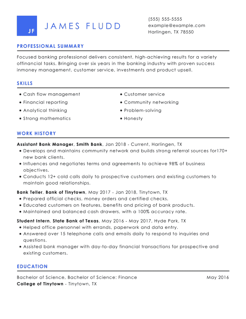 Banking Resume Example