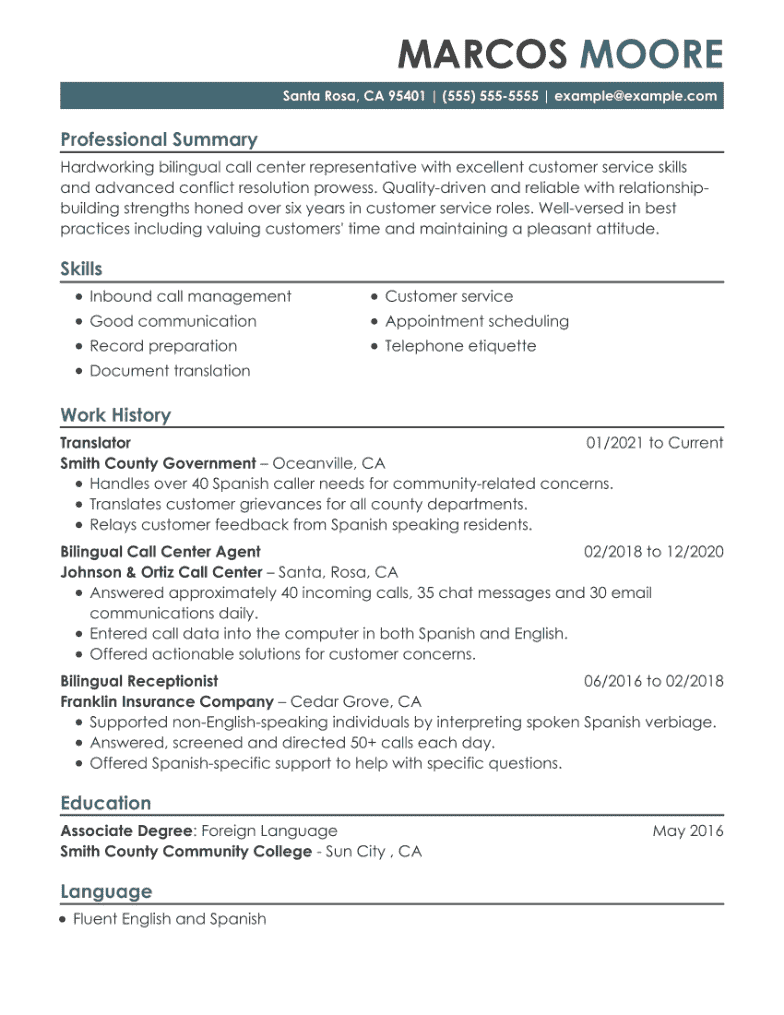 Bilingual resume skills example