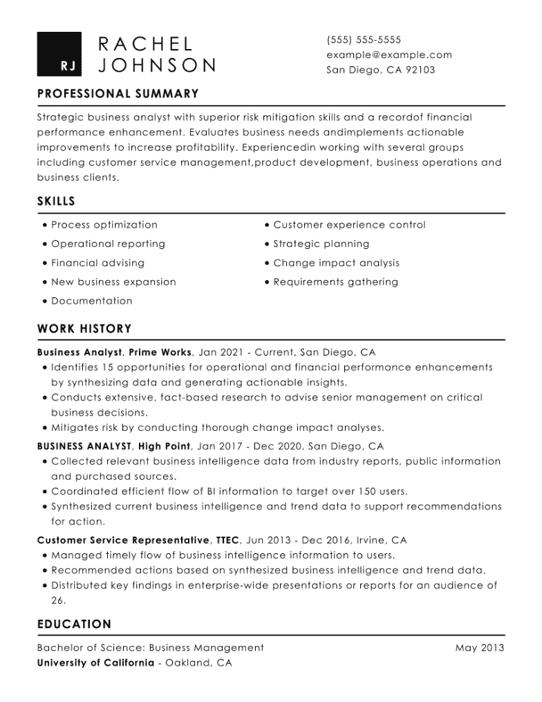 Business Resume Examples