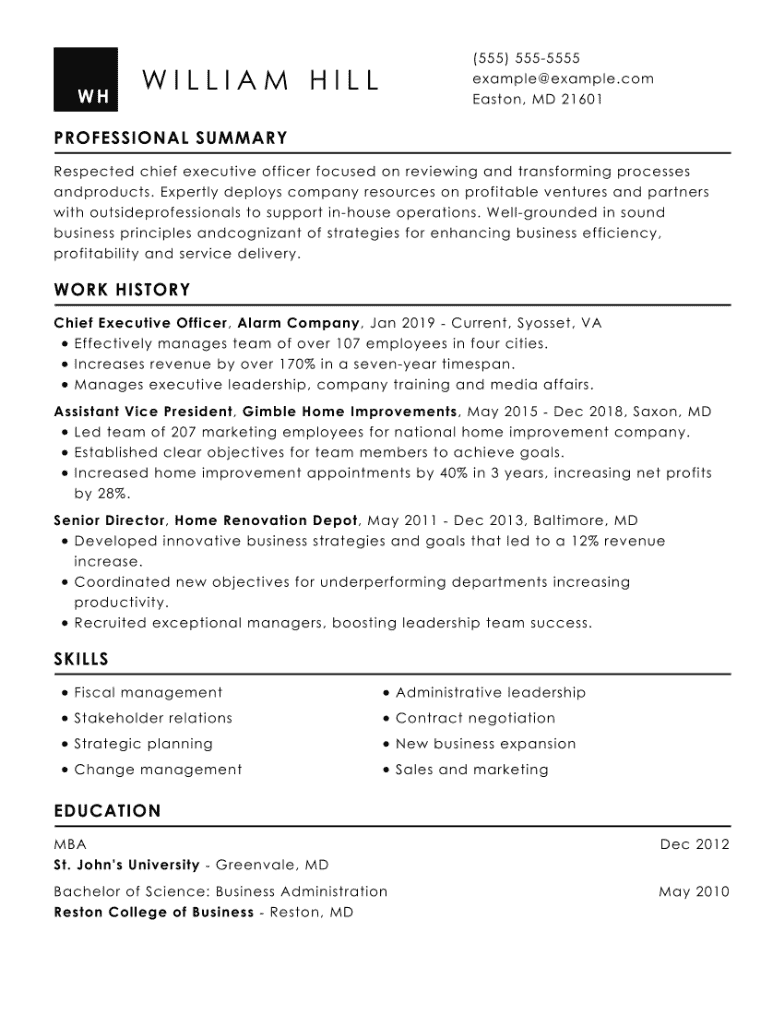 executive resume examples 2022