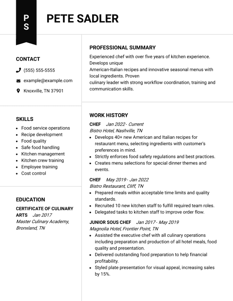 Best Chef Resume Examples To Use In 2023