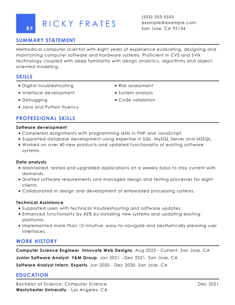 Computer Science Resume Example