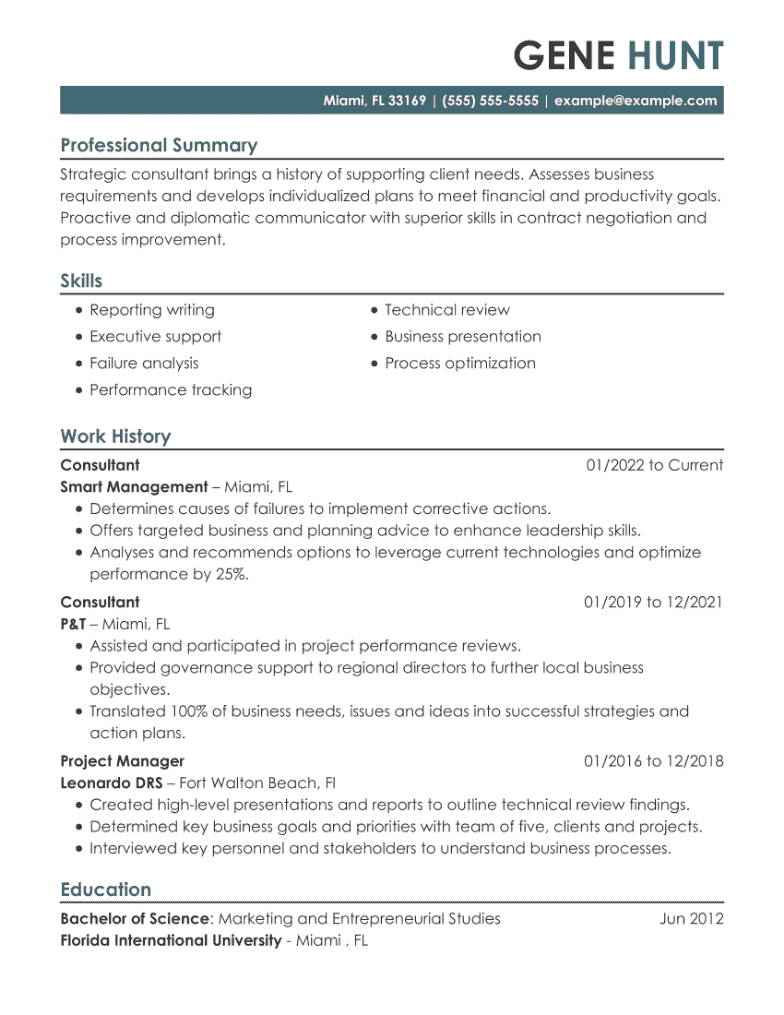 sample business consultant resume