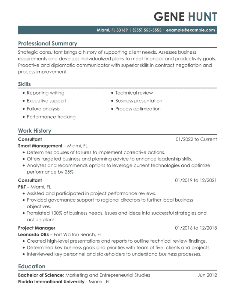 Consultant Resume formats example