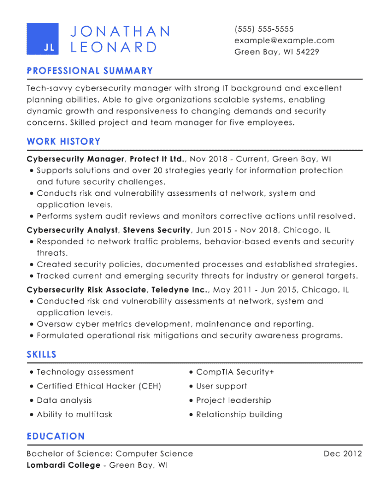 Cyber security resume example