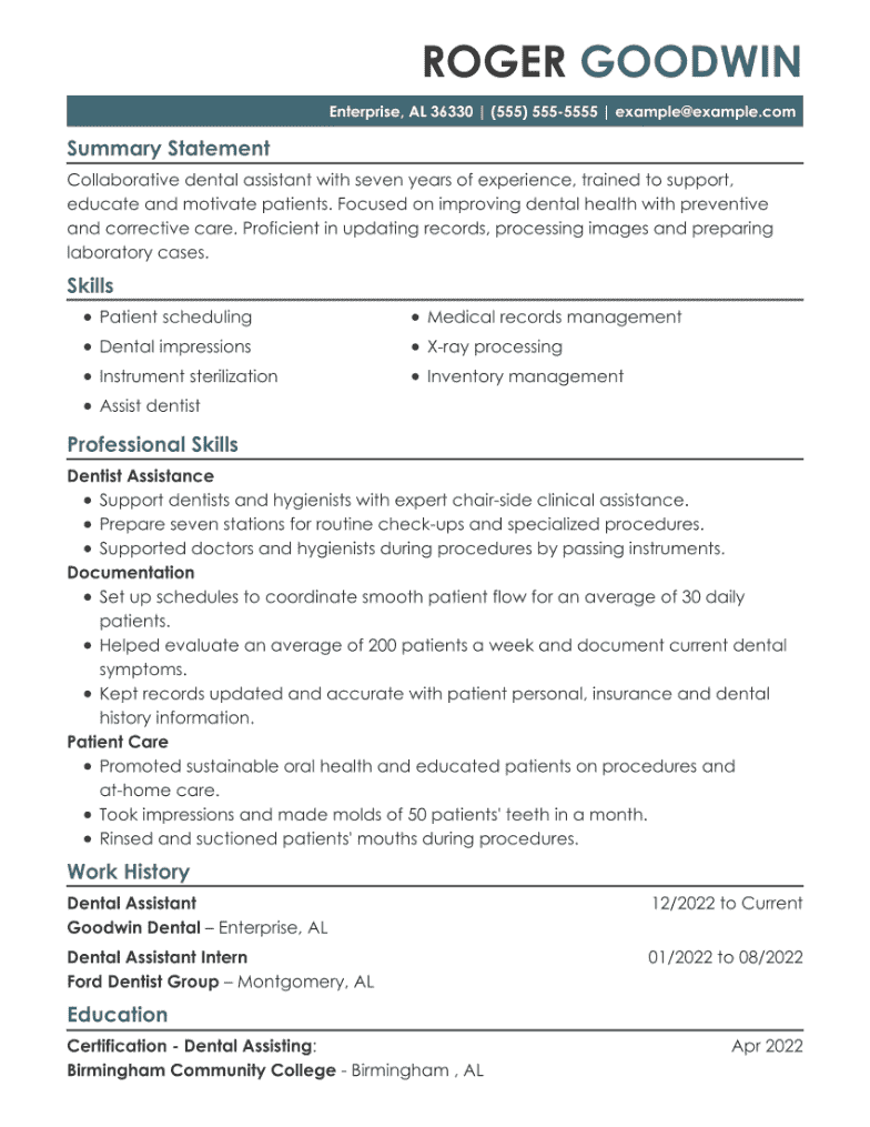 Assistant Resume Example A Brilliant Dental Assistant Vrogue co