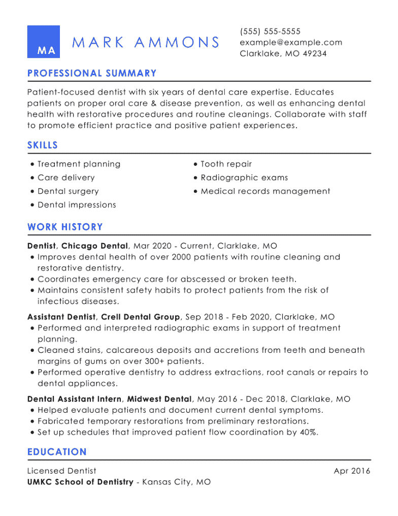resume examples for dentist