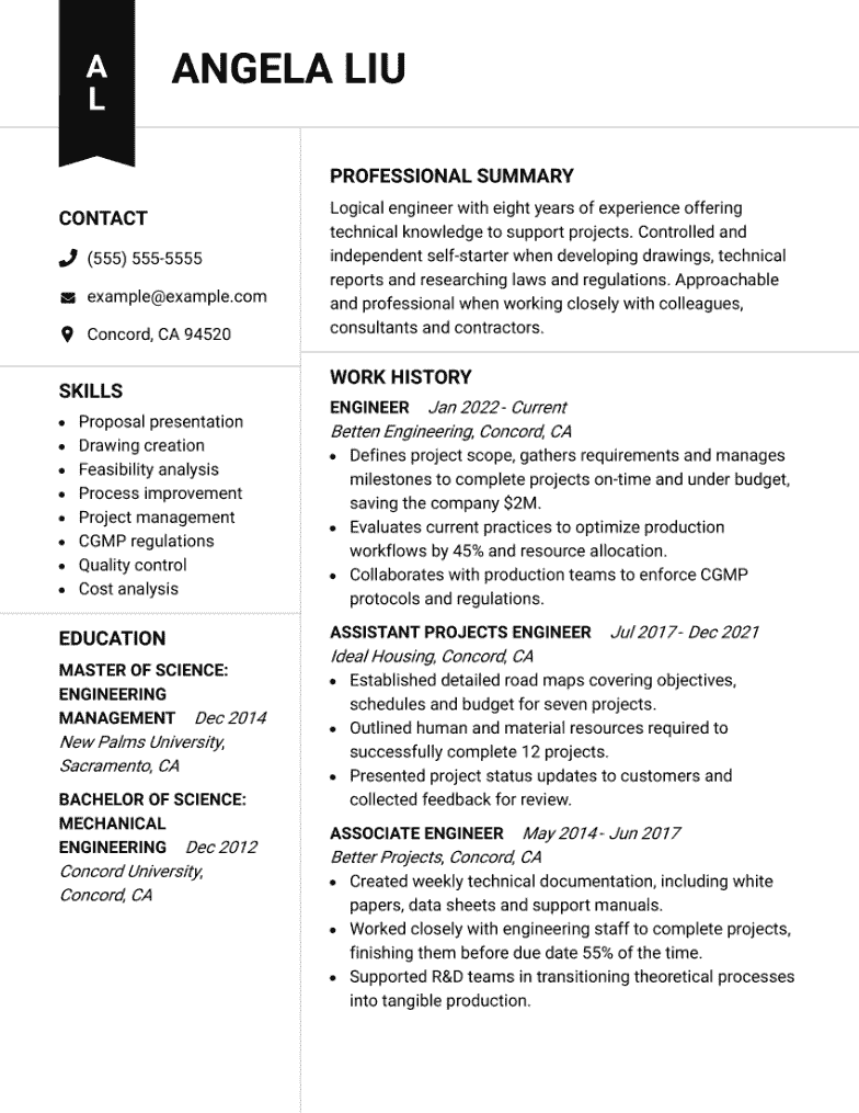 Engineer Resume Example