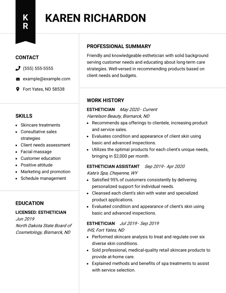 Student Esthetician Resume Template