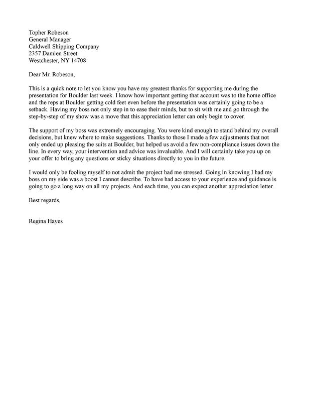 appreciation cover letter example