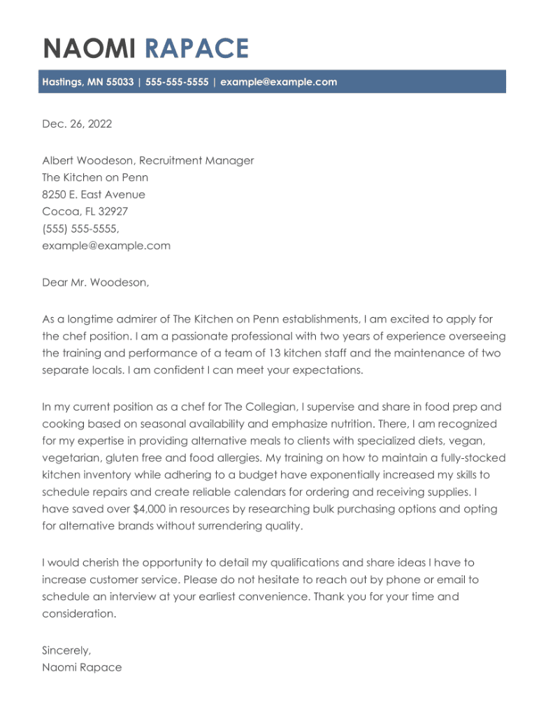 Chef Cover Letter Examples & Writing Tips for 2023