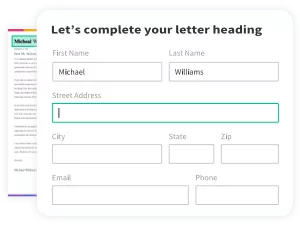 Cover letter builder example with letter heading section