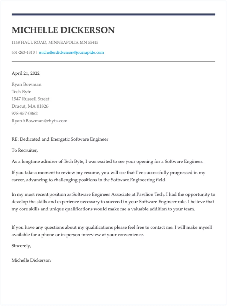 Cover letter builder example for returning to workforce.