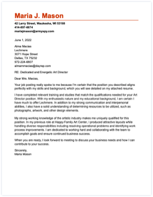 Cover letter example for a Data Analyst position.