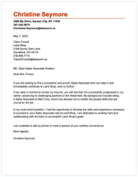 Cover letter example for a Chief Financial Officer position.