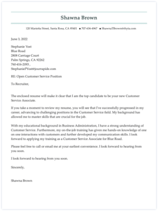 Customer Service cover letter example.