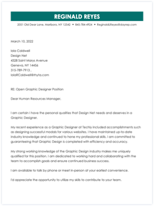 Graphic Designer cover letter example.