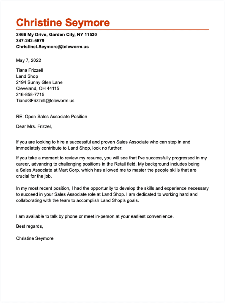 Recruiter cover letter example.