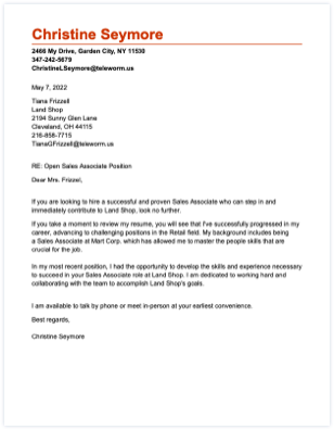 Sales associate cover letter example.