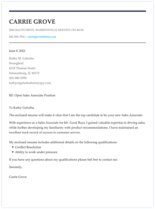 Cover letter example for a Data Analyst position.
