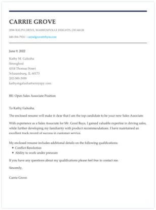 Cover letter example for a Data Analyst position.