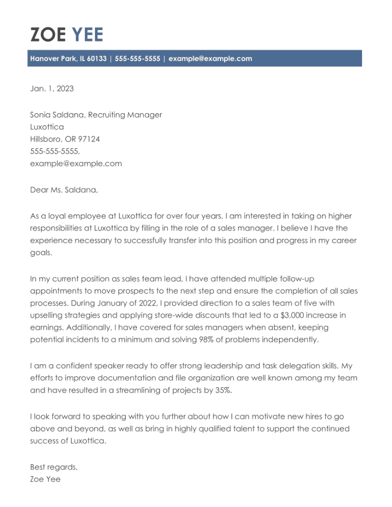 cover letter within same company