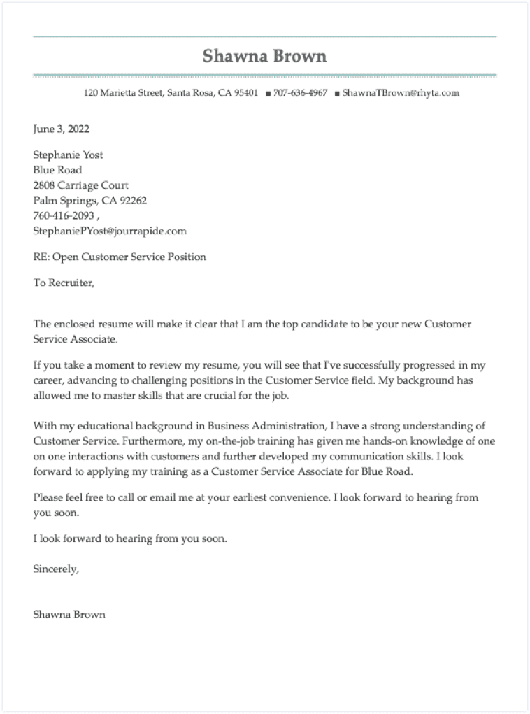 Career change cover letter example