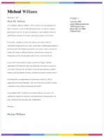 Cover Letter Formats example with rainbow color top and bottom borders.