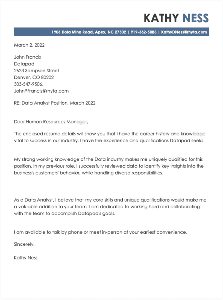 Letter of interest cover letter example