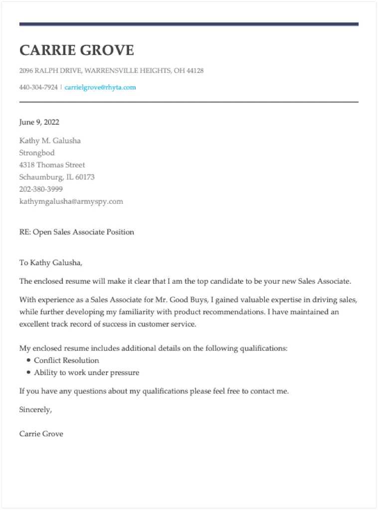 Military transition cover letter format example.