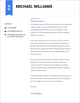 Blueprint cover letter template sample to match resume template.