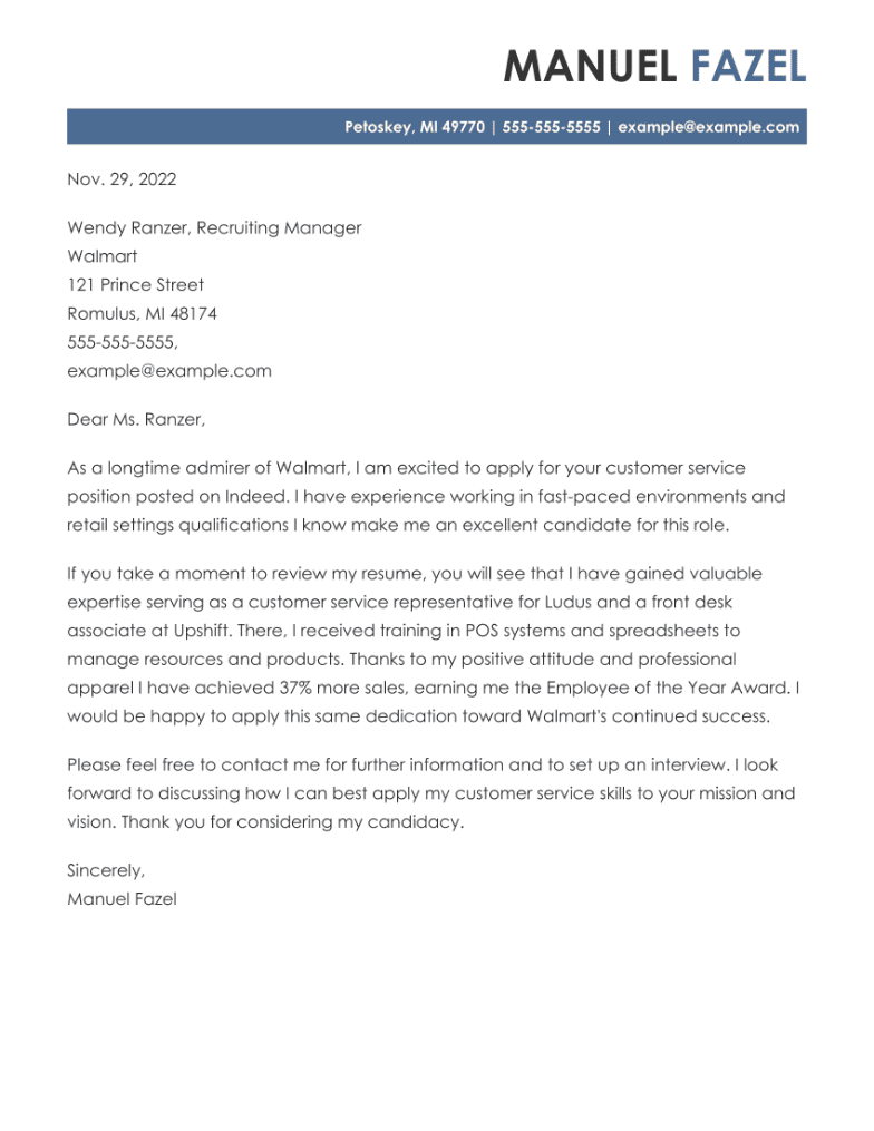Customer Service Cover Letter Example