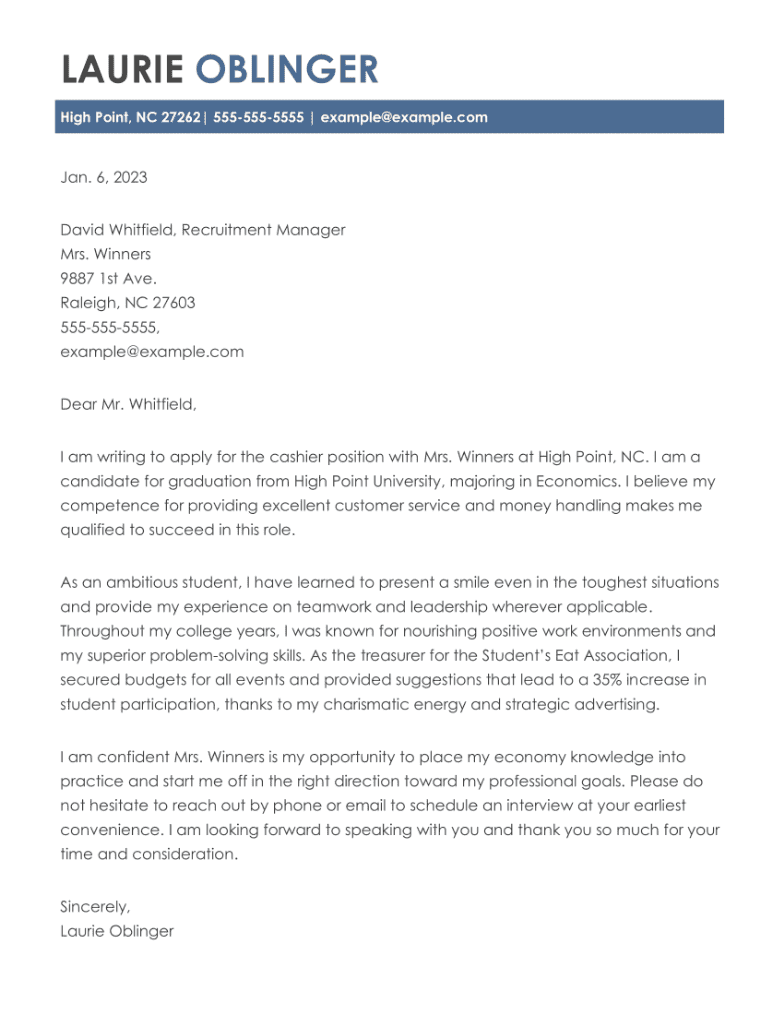 Entry-level Cover Letter Example