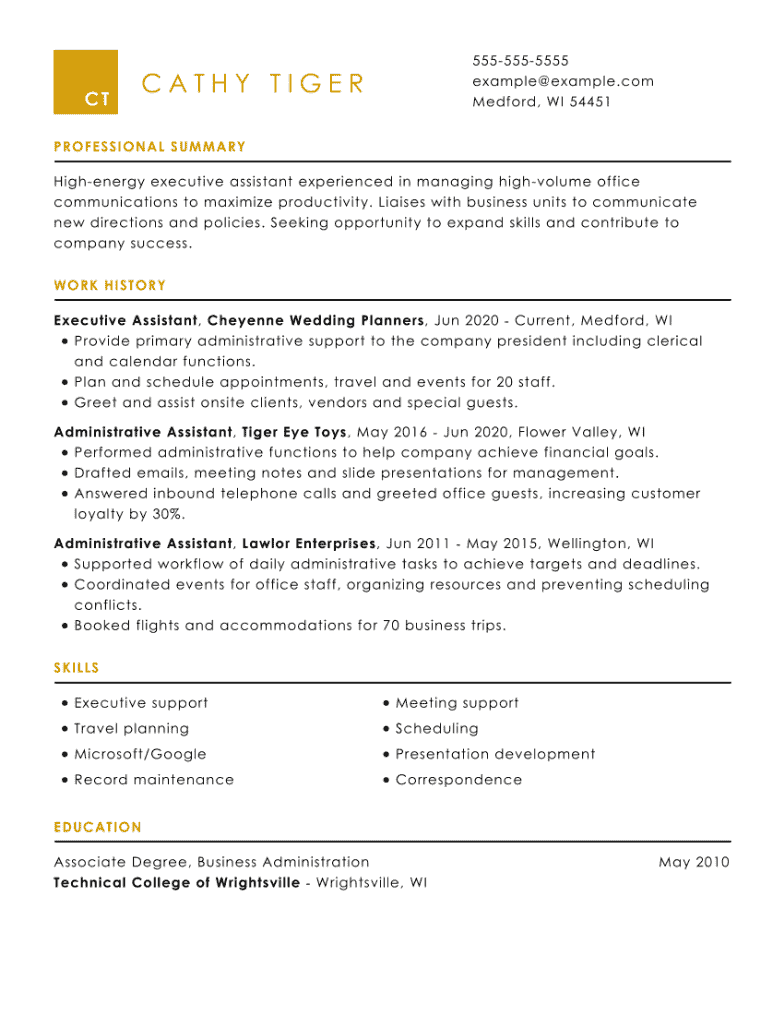 Executive assistant resume example