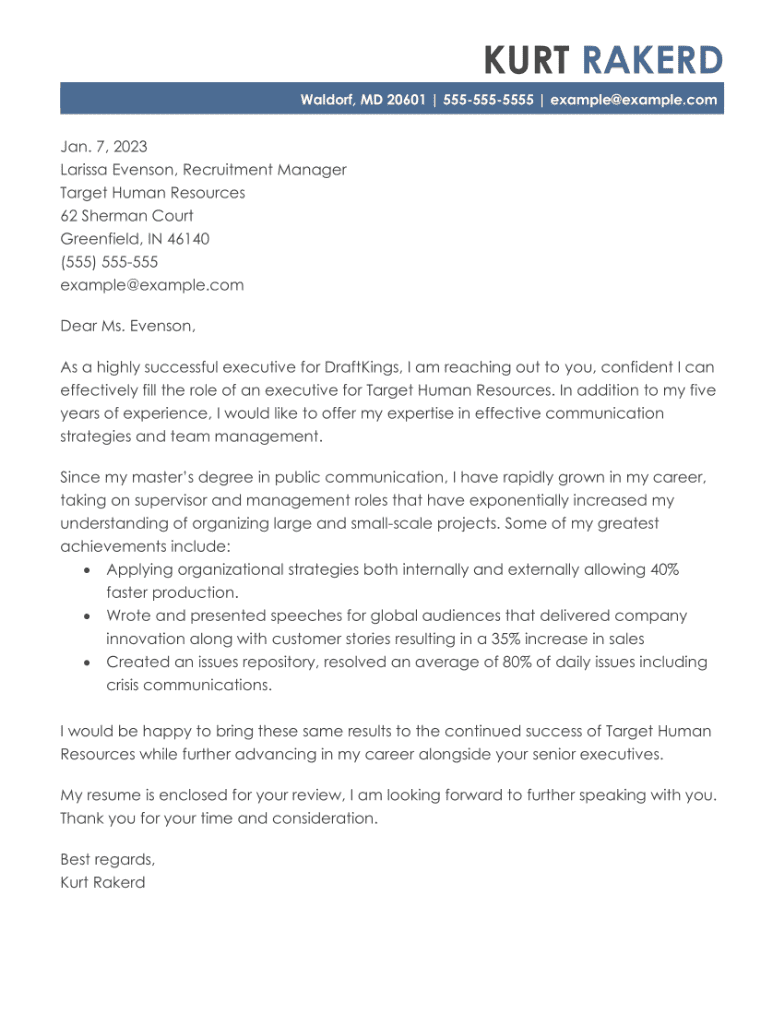 cover letter to executive recruiter