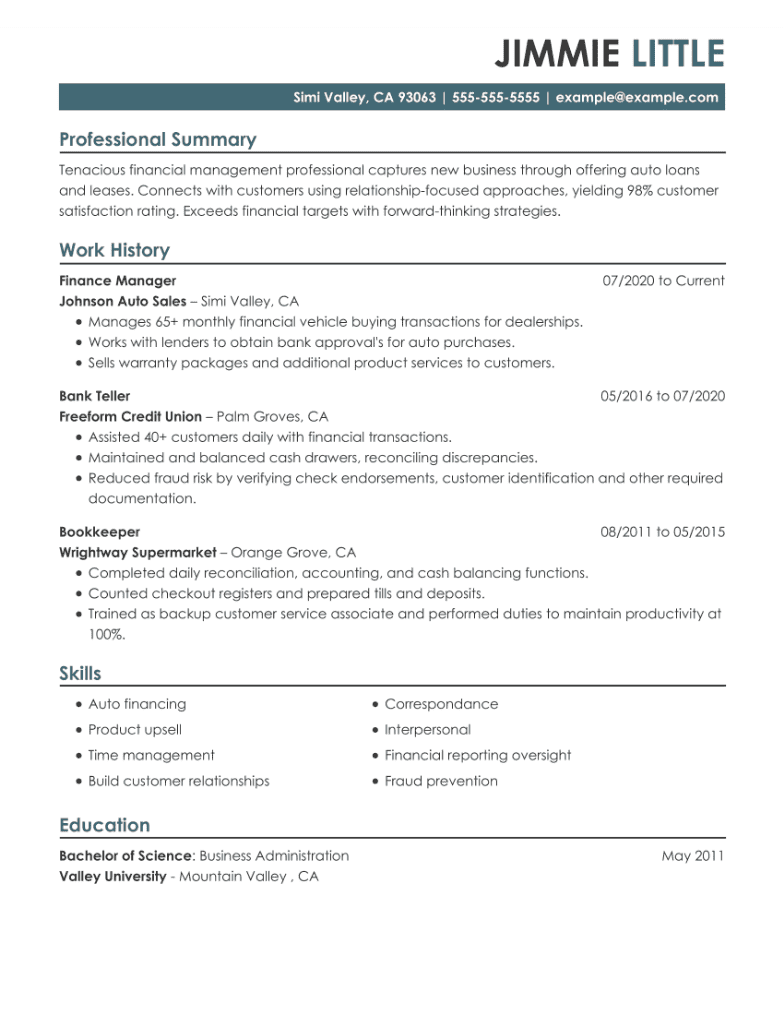 Finance resume example