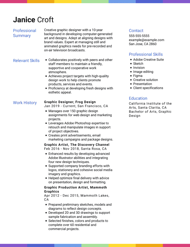 Graphic design resume example