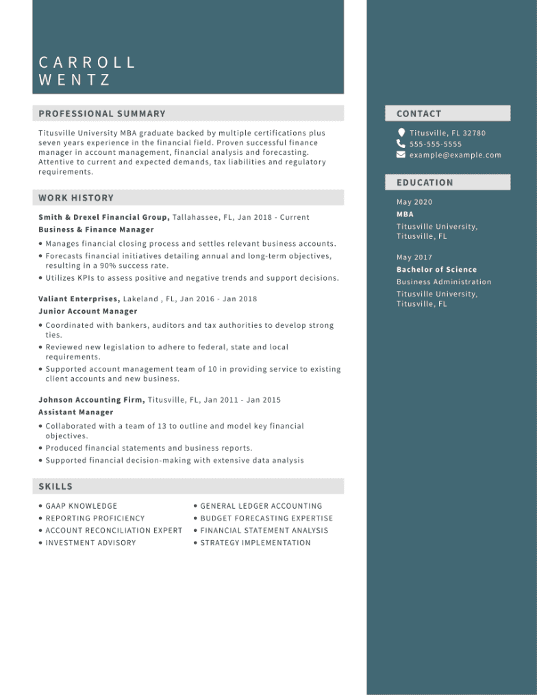 MBA Resume Example