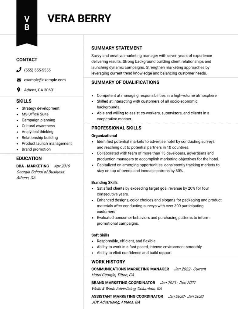 Marketing Resume Example