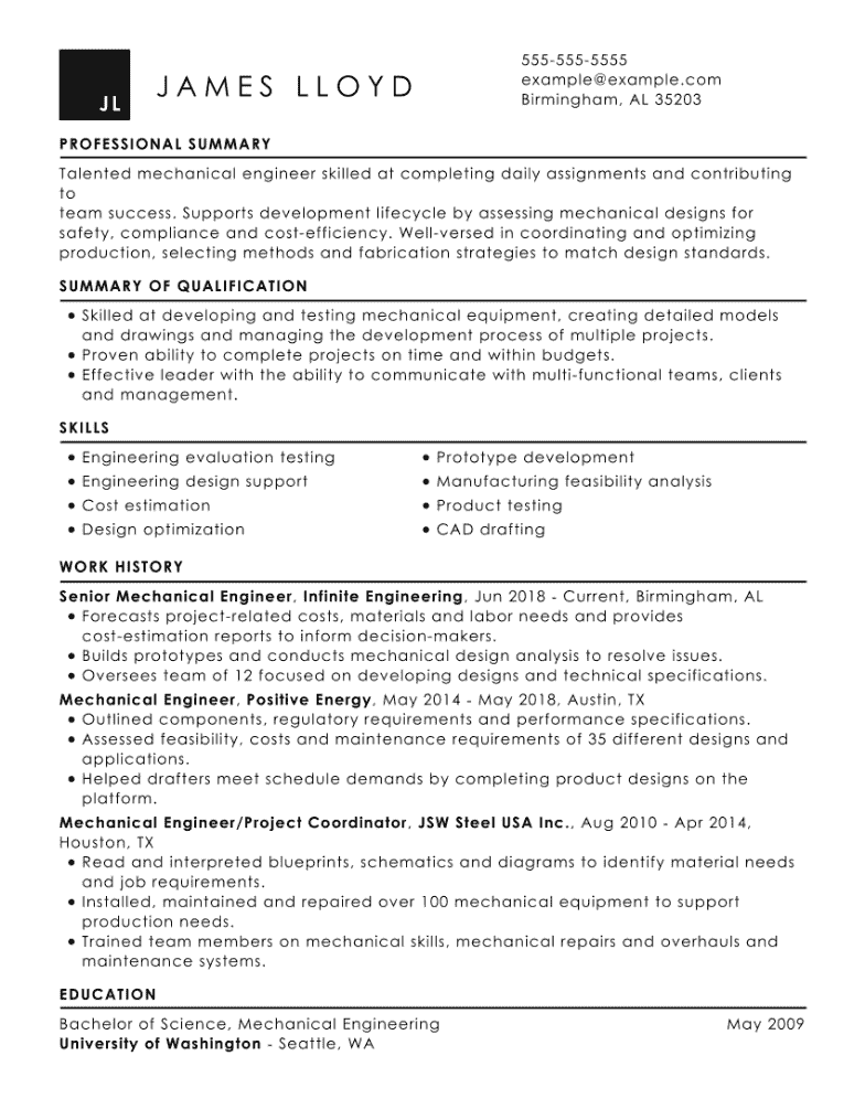 Mechanical Engineering Resume Example