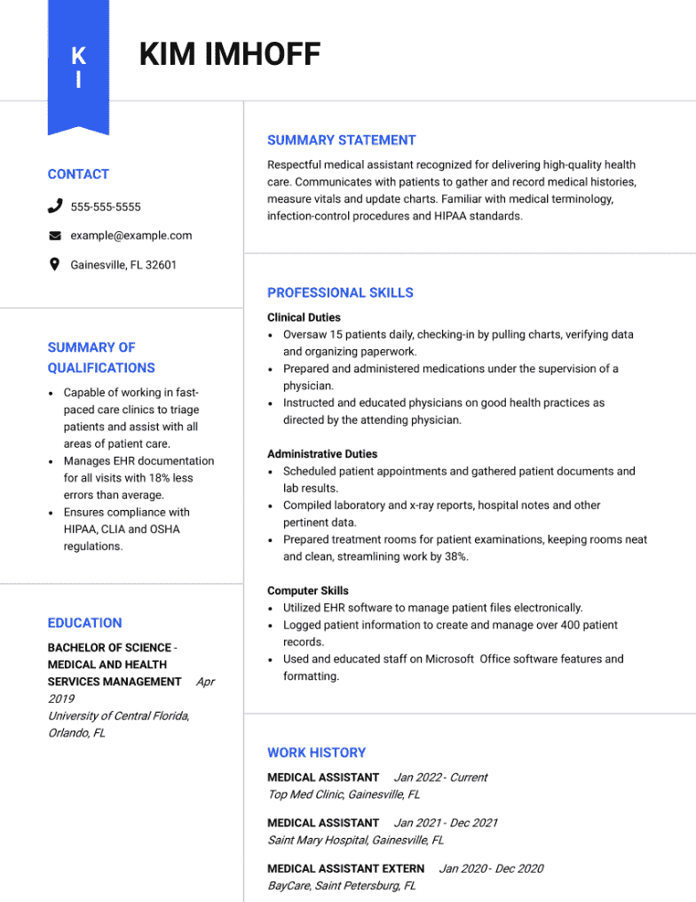 Medical Assistant Resume Example