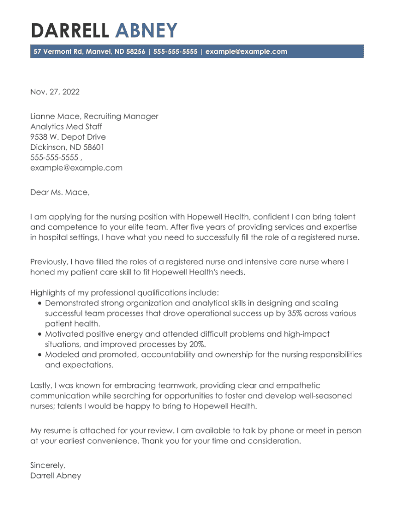 example of cover letter for new graduate nurse