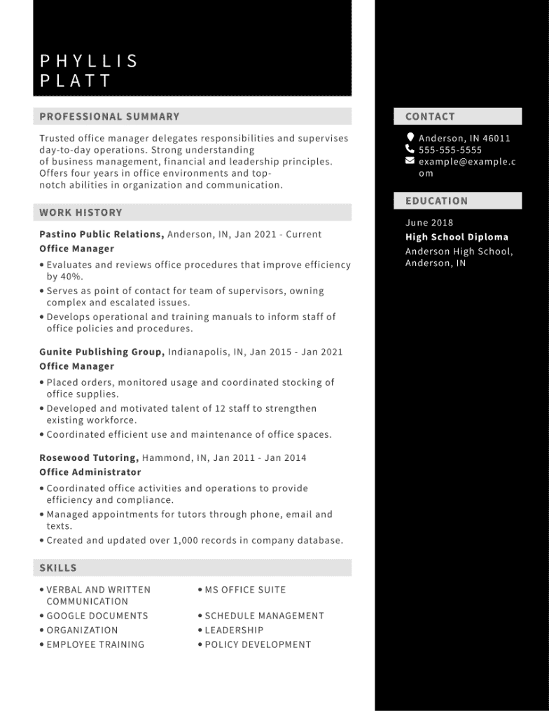 Office Manager Resume Example