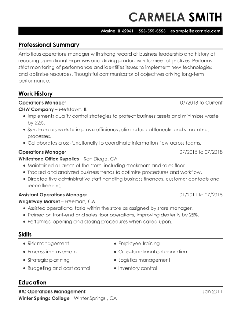 logistics operations manager job description resume