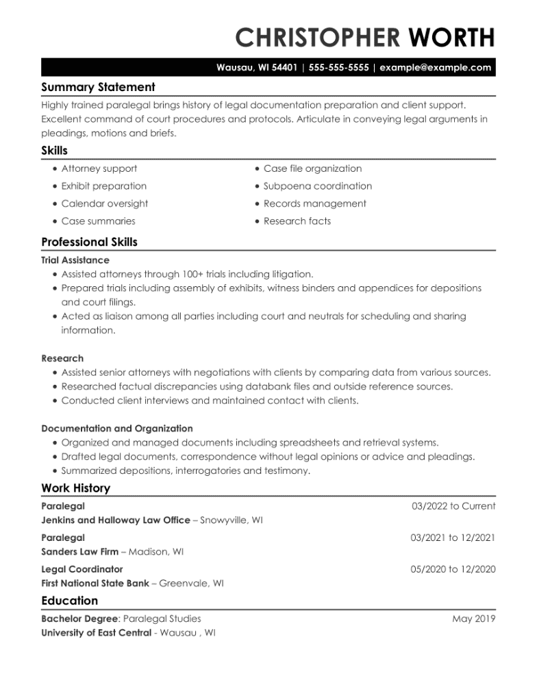 Paralegal Resume Example