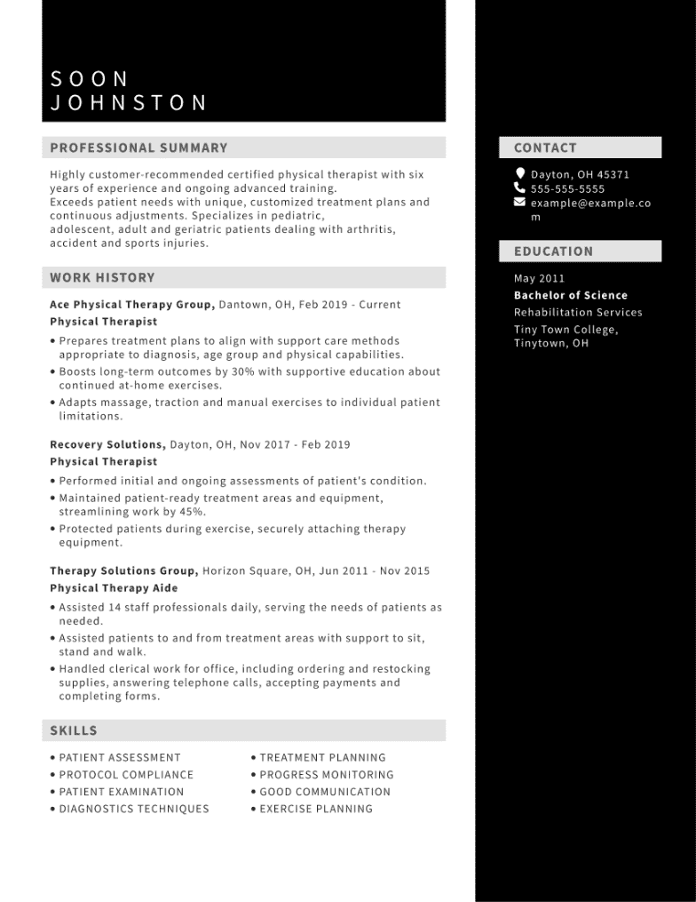 Physical Therapy Resume Example