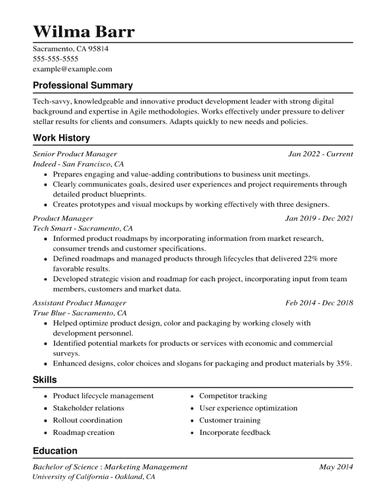 Product Manager Resume Example