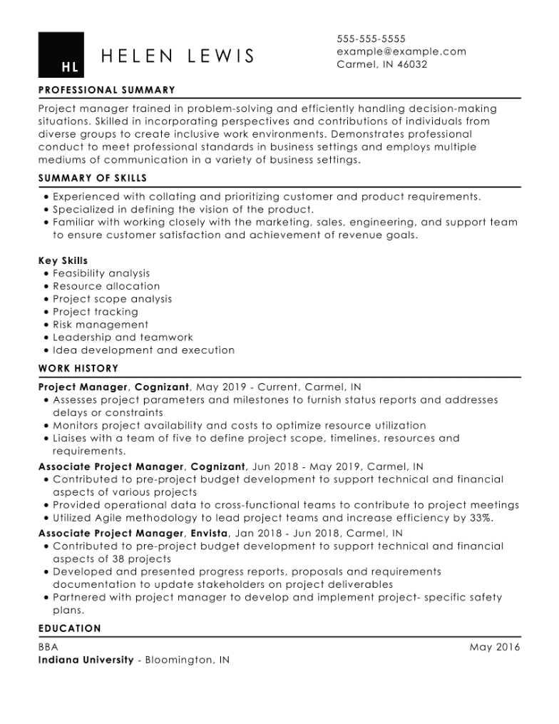 Project Manager Resume Example